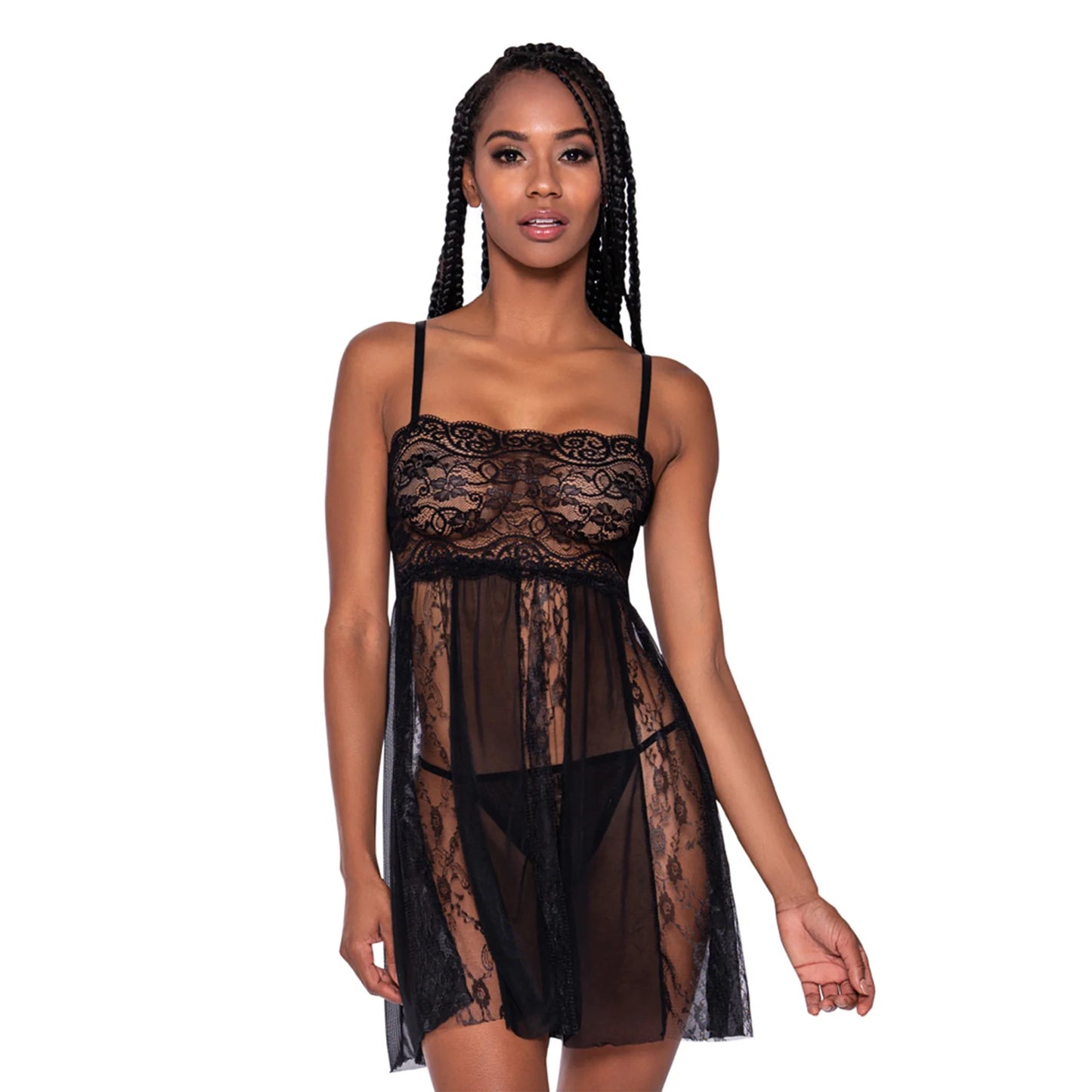 Turn Me Onyx - Sheer Panel Babydoll - 2 LEFT!