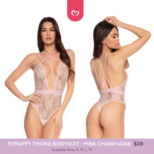 Strappy Thong Bodysuit - Pink Champagne - 1 LEFT!