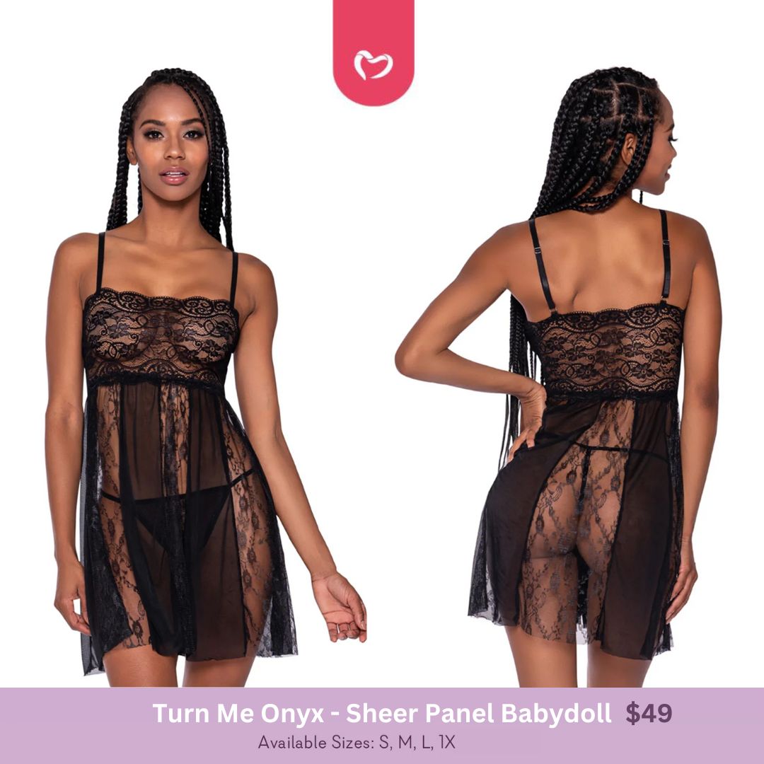 Turn Me Onyx - Sheer Panel Babydoll - 2 LEFT!