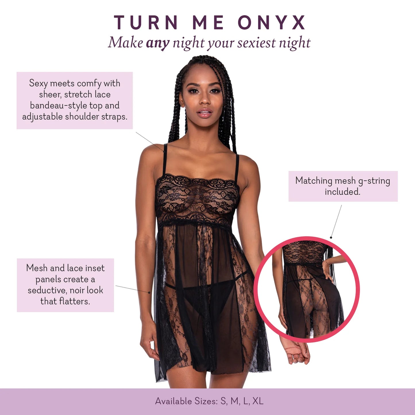 Turn Me Onyx - Sheer Panel Babydoll - 2 LEFT!