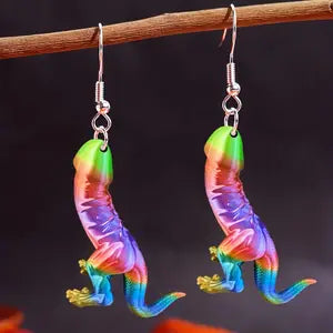 Rainbow Penis Dinosaur Earrings