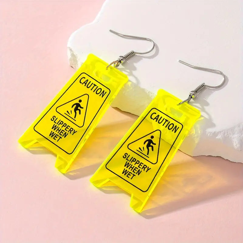 Caution Slippery When Wet Earrings