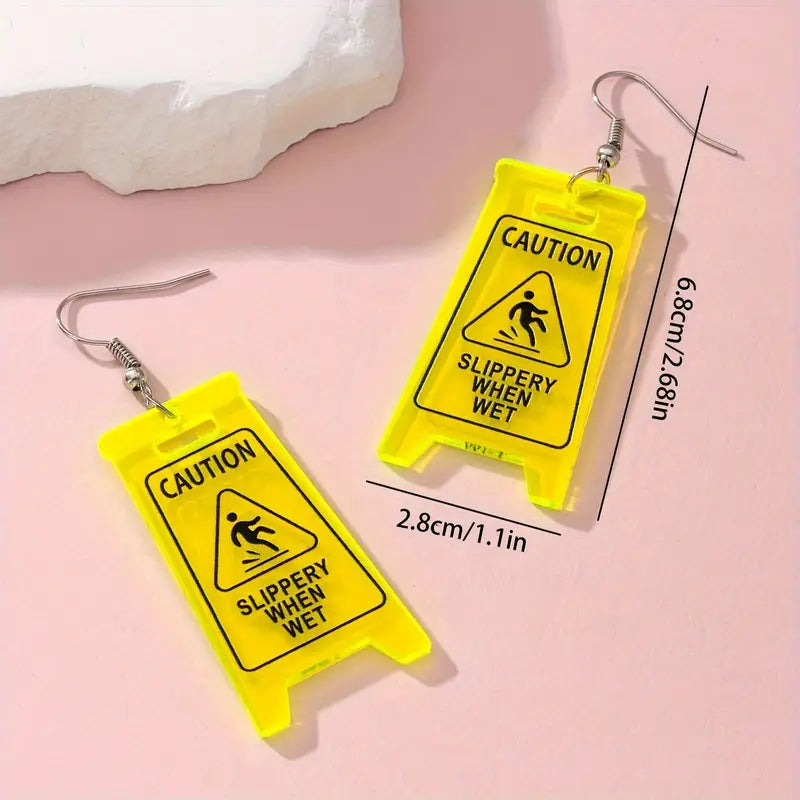 Caution Slippery When Wet Earrings